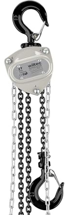 Wiltec Manual Chain Hoist 2 Tonnes, Lifting Height 3 m, with 3 m Load Chain, Equipment for Raising and Lowering Heavy Loads