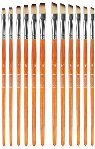 Himmlfel pennelli piatti e pennelli angolari, 12 pezzi pennelli per molte esigenze di pittura, per pittura acrilica, acquerello, olio e gouache, pennelli per artisti e principianti