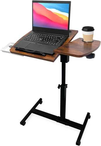 DOKKOME Sidobord höj- och sänkbart stående bord datorbord litet laptopbord med hjul sidobord vridbart fällbart mobilt skrivbord litet överbäddsbord för säng soffa kontor kontor mörk