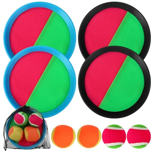 Toss Catch Ball Juego de Juguetes, Captura Bolas Raqueta Set,4 Platos de Captura y 4 Pelotas y 1 Bolsa de Almacenamiento, Lanzamiento y Captura al Aire Libre para niños y niñas de 3 a 6 años