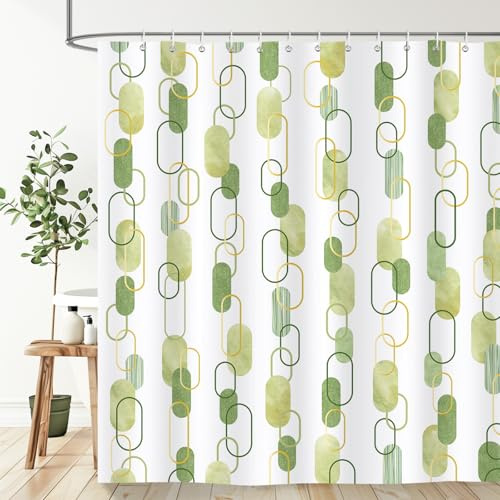 Dazzlewall Grüner Geometrischer Duschvorhang 180x180cm, Modern Minimalistisch Badezimmer Vorhang Wasserdicht Schimmelresistent Stoff mit 12 Haken