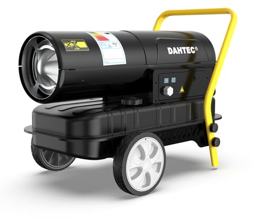 DAHTEC Heizkanone 30 kW Diesel - Ölheizgebläse für 320 bis 420 m² | Bautrockner mit Thermostat, Digitalanzeige, Kraftstoffanzeige, Bauheizer, Dieselheizung für Werkstätten, Baustellen