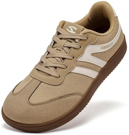 HOBIBEAR Barefoot Shoes Wide Casual Lace Up Retro Fashion Sneakers for Women Men(Brown White, UK 5.5)