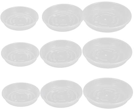 BESTonZON Lot de 9 Soucoupes Rondes en Plastique PP Transparentes pour Plantes, Plateau de Récupération d'eau, Usage Intérieur et Extérieur