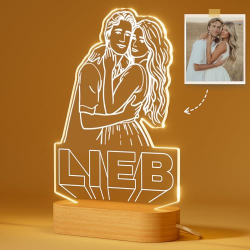 DPDP Personalisierte Bilderrahmen mit 3D Fotolinien - Personalisierte Jahrestag Geschenk für Ihn & Sie - Fotogeschenke Nachtlampe für Paare Frauen Männer zu Geburtstag, Valentinstag & Weihnachten