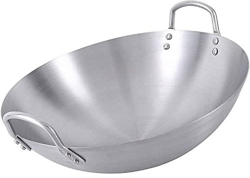 JYBNBBE Sartén Wok de Acero Inoxidable, sin Revestimiento, de Estilo Chino, de Doble asa, martillada a Mano, Solo para Cocina de Gas, Varios tamaños, 36 cm/14 Pulgadas
