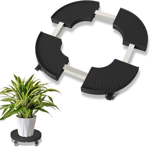 Peviasot Pflanzenroller, Gefäßroller, Blumenroller Rund mit 38-54,5 cm, 360 ° Drehbare Rädern, Pflanzen Rollbrett Tragkraft 200kg, Blumenroller mit Rollen für den Innen- und Außenbereich, Schwarz