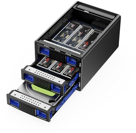 Custodia Hybrid 3.5/2.5 SATA HDD/SSD+6*M.2 NVMe con ventola, Custodia per disco rigido USB3.2 10Gbps supporta 2230/42/60/80/110 M-Key/M+B Key SSD con cavo USB CC e AC, capacità 70TB