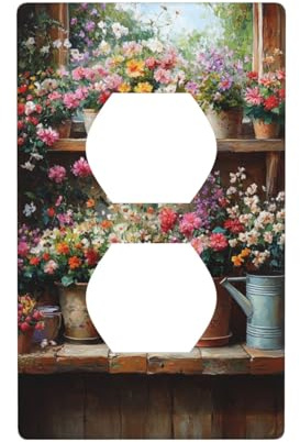Estante de madera vieja con diseño de flores rústicas, cubierta decorativa para interruptor de luz, 1 banda, placa de pared para cocina, baño, tamaño 7 x 11,4 cm