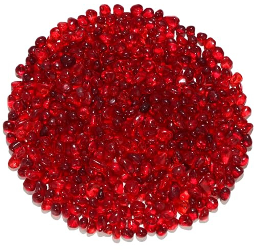 QYGL 0.55LB Red Clear Glass Pebbles, Tumbled Sea Glass Stones for Vase Fillers, Fish Tank Gravel, Aquarium Rocks, DIY Crafts, Plant Pots, Wedding & Home Decor, Transparent Glass Gemstones