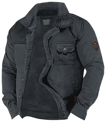 Herren Cargo Jacke Gefüttert Übergangsjacke ohne Kapuze Herbstmantel Parker Jacken Fleecejacke Sportlich Hemdjacke mit Knöpfen Herrenjacke Modern Arbeitsjacke Männer Freizeitjacke Winter Parka