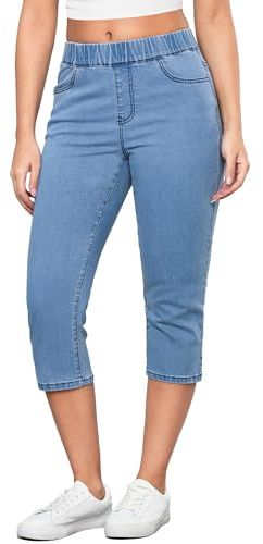 Roskiky Cropped Jeans for Women UK High Waisted Pull On Elastic Waist Skinny Stretch Jeans Capri Pants
