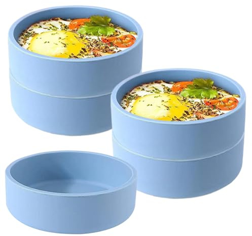 Licsaliwe Set di stampi per Uova in Silicone per Uso Alimentare, stampi Rotondi per Uova in Camicia da 5 Pezzi per friggitrice ad, Lavabili lavastoviglie per microonde 3, 9x1, 2 Pollici(Blu)