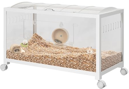Hamsterkäfig Metall, Groß Kleintierlebensräume 96x47x50cm, Stapelbar Hamsterlebensraum mit Doppeltür, 360°-Sicht Belüfteter Mäusekäfig mit Vordertür für Zwerghamster, Nager, Mäuse, Weiß