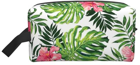 Bolsa de almacenamiento con impresión a mano para niños, bolsa de aseo de viaje duradera, accesorio de embalaje de lona portátil para uso diario, gimnasio y viajes, Hojas tropicales, Talla única