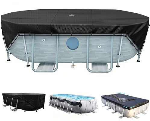 SIHAIAN Poolabdeckung Rechteckig 549x274 cm, 500D Pool Abdeckplane mit 4-Ecken-Verriegelung & 4 Befestigungsgurten, für rechteckige & ovale Aufstellpools, verhindert Wasseransammlungen