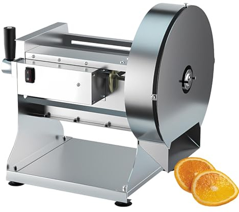 Mandoline de Cuisine Électrique, Trancheuse et Coupe-Légumes Pro en Inox pour Restauration, Coupeur avec Grande Goulotte, Facile à Nettoyer, Stable