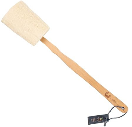 Eco Bath London Natural Loofah Brush - Premium Loofah Body Brush with Handle, Exfoliating Shower Scrubber for Back