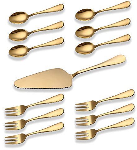 Berglander glänzend Gold Titan Überzogene Edelstahl Kuchen Serving Set, Kuchen Tortenheber, Kuchengabel, Teelöffel Pack von 13