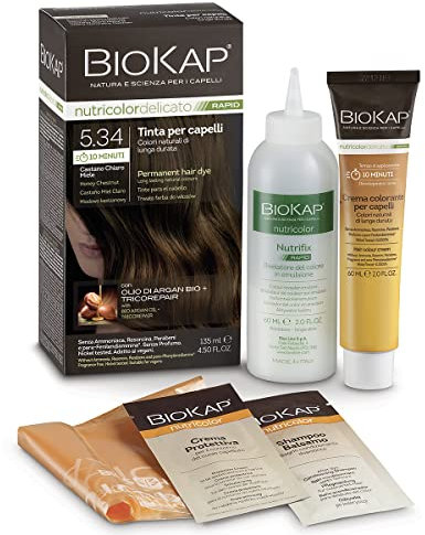 BIOKAP RAPID Permanente Haarfarbe 5.34 Honig Kastanienbraun | NUR 10 MINUTEN EINWIRKZEIT | Bio Arganöl - TricoREPAIR Komplex - VEGAN | Optimale Grauabdeckung | Bis zu 80% natürliche Inhaltsstoffe