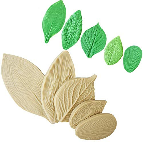 Voarge Silikonformen für Fondant, zur Kuchendekoration, Blatt Ausstecher Zuckerblume Blüten Ausstecher Fondant, 5-teiliges Set