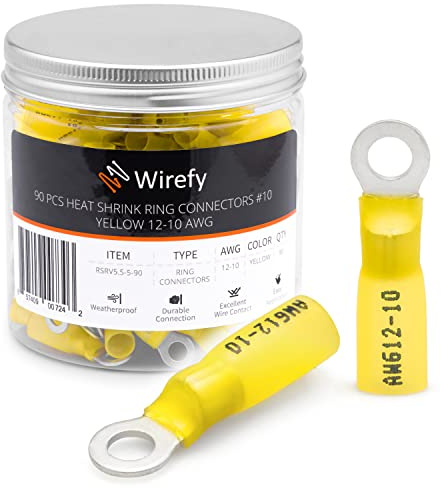 Wirefy 90 PZ Connettori Occhiello M5 - Kit Terminali Anello Termoretraibili - Capicorda Elettrici Crimpare - Giallo 4-6 mm²