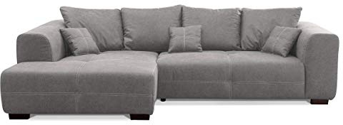 CAVADORE Ecksofa Mavericco inkl. Kissen / XXL-Eckcouch im modernen Design / Longchair links / 285 x 69 x 170 / Lederoptik grau