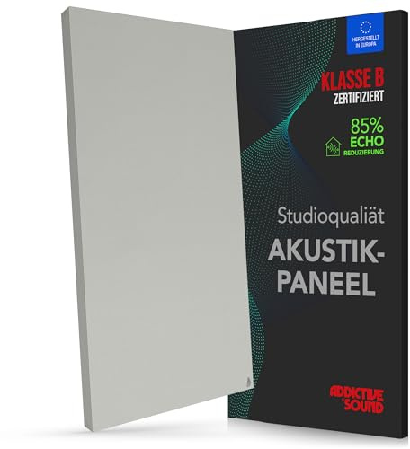 Addictive Sound Schallabsorber Wand & Decke Premium 100x50x6 cm, Silber | Studioqualität-Akustikpaneel mit Akustikwolle, nicht brennbarer Kern A1, EU-produziert, komplettes Montageset inklusive