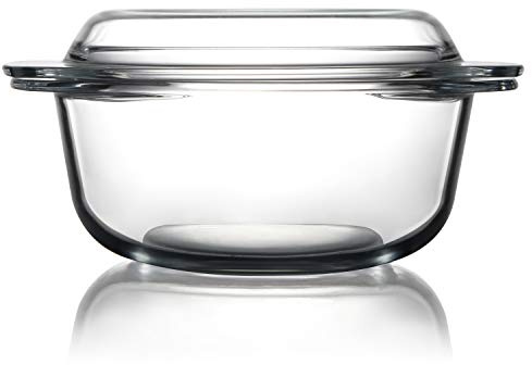 ZYER Round Glass Casserole Dish With Lid Covered Glass Bakeware Easy Grab Microwave Bowls with Lid (2.5L)