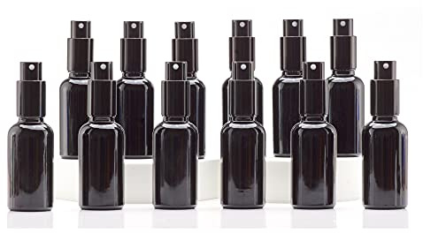 YIZHAO Flacon Spray Vide 30ml, Noir Bouteille Spray Verre, avec Brouillard de Pulverisateur Fine, pour Huiles Essentielles, Aromathérapie, Parfums, Nettoyage, Voyage, Pharmacie – 12Pcs