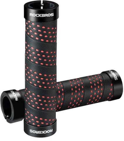 ROCKBROS Mango de Manillar de Bicicleta Impermeable Mango de Ciclismo Antideslizante Mango PU Robusto Accesorios de MTB Doble Bloqueo con Tapón de Manillar Negro-Negro Negro-Rojo Negro-Negro