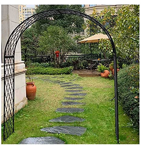 LINGOSHUN Large Metal Garden Arch,Iron Pergola Arbor,Outdoor Courtyard Wedding Arch,Unique Full Grid Design/Black / 300×40×250cm