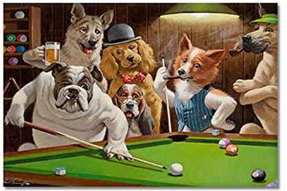 DZCPP-HongYu Hunde spielen Pool Billard Wandkunst Leinwand Druck Bilder Lustige Tier Leinwand Gedruckt Poster für Wohnzimmer Schlafzimmer Dekoration (Mit Rahmen)