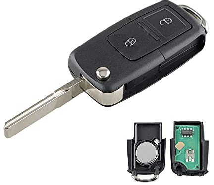 Heart Horse 2 Tasten V W Golf Klapp Auto Funkschlüssel mit 434Mhz ID48 Chip | für V W Passat MK4 Polo Bo Ra Tour An T5 Leon Ersatz Auto Fernbedienung Schlüssel Gehäuse mit Batterie Klinge OEM:1J0959753AG