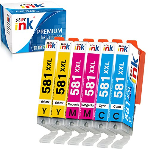 Starink CLI 581 XXL Kompatibel für Canon 581 XXL Cli581 581xxl Druckerpatronen für Canon Pixma TR8550 TR7550 TS6150 TS6151 TS6250 TR 7550 TR 8550 TS 6150 TS9550 TS9551C (2 Cyan 2 Magenta 2 Gelb)