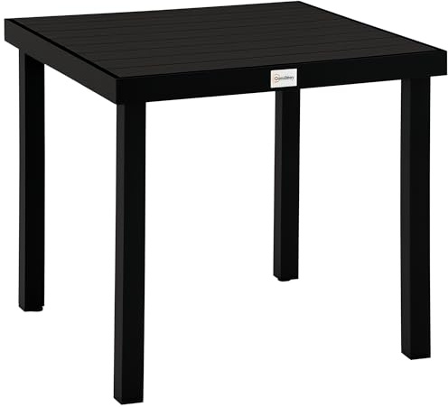 Outsunny Gartentisch für 6 Personen Esstisch Aluminiumtisch Gartenmöbel Loungemöbel pflegeleicht Kunststoff Natur+Schwarz 80 x 80 x 74 cm