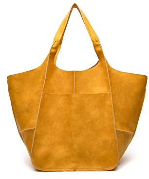 NICOLE & DORIS Frauen Tasche Groß Schultertasche Shopper Weiche Ledertasche Leichte Tote Tasche Hobo Handtasche Gross Umhängetasche Faltbare Tragetasche Gelb