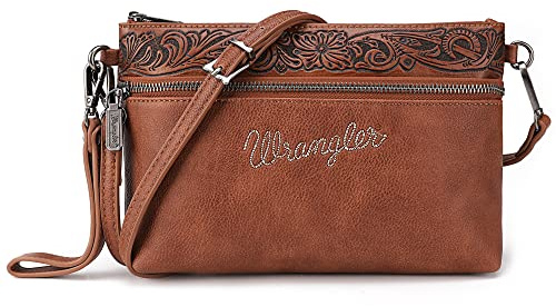 Wrangler axelväskor för kvinnor vintage cowhair crossbody plånbok, Mönster-brun, One Size