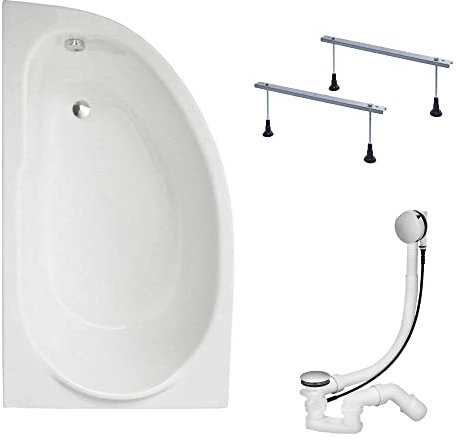 KOLMAN Badewanne MIKI Eckbadewanne 145x85 Links ohne Verkleidung, Ablaufgarnitur und Füßen Komplettset 3in1 Premium Original Acryl Wanne Siphon
