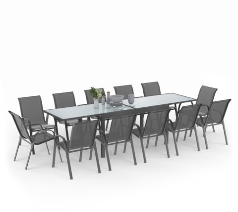 IDMarket - Gartenmöbel Madrid Ausziehbarer Tisch 135-270 cm und 12 stapelbare Stühle Anthrazitgrau