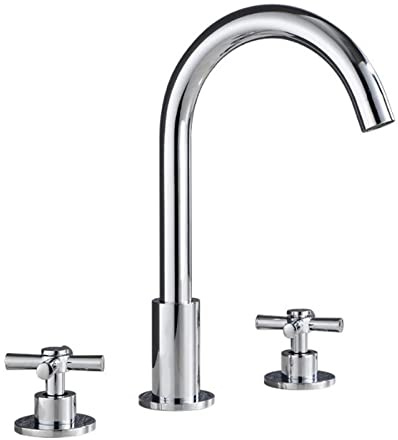 3 Loch Waschtischarmatur, Mischbatterie Bad 3 Loch Geteilt Doppelgriff Messing Armatur Waschtisch-Chrom