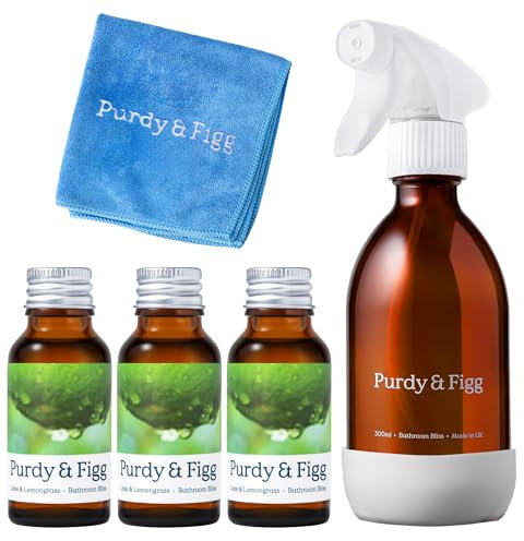 Purdy & Figg | Bathroom Bliss Starter Kit | All-Natural Non-Toxic Bathroom & Shower Cleaner | Streak-Free Surface & Toilet Bowl Cleaner | Limescale & Soap Scum Remover | Lime & Lemongrass Scent