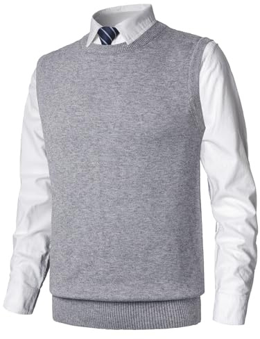 MeiLayM Stickad ärmlös väst för företag stickad tröja väst pullover blandning väst linne gentleman slip höst vinter tröja väst, Grå, L