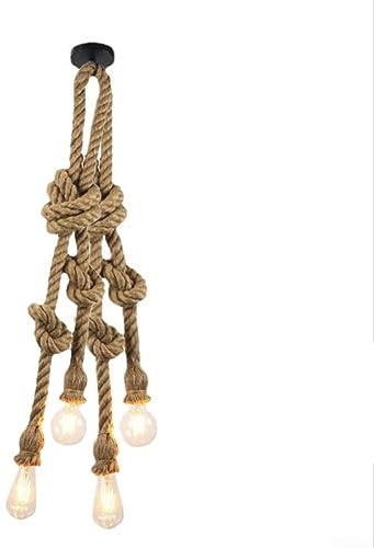 DAZZLEEX Lampadario industriale, 4 lampadari in corda di canapa, tessuto a mano, 4 portalampada E27, decorazione industriale vintage (senza luce)
