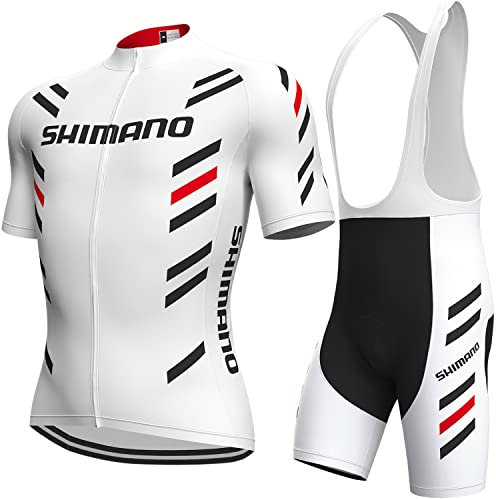assocauicy Herren Fahrradtrikot Set,Atmungsaktives Schnell Trocknendes Radtrikot Mit 4d Gel Gepolsterten Mit drei Rückentaschen