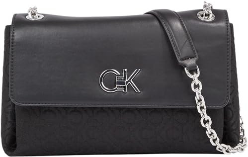 Calvin Klein Damen Umhängetasche Shoulder Bag mit Kettendetail, Schwarz (Ck Black Mono Jacquard), Einheitsgröße