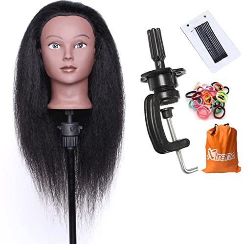 Xtrend Mannequin Head with Real Hair Hairdresser Training Head Manikin Cosmetology Head Hairdressers Practice Training Head for Hairstyling and Braiding(20 Inch with Clamp Stand)