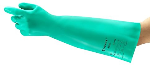 Ansell AlphaTec 37-185 Nitril-Arbeitshandschuhe, Industrie Chemikalien und Lebensmitteln, Chemikalien-Schutz Latexfrei, Chemie-Handschuh Säurefest, Damen Herren, Grün, Größe L (12 Paar)