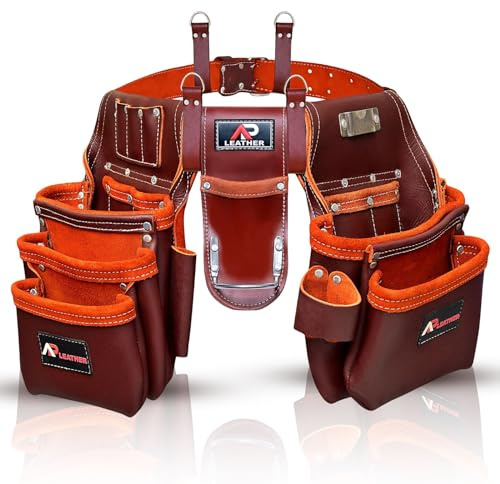 Ap-Leather Pro-302 Premium-Werkzeuggürtel, ölgegerbtes Leder, Werkzeugtasche, Werkzeuggürtel, 29 Taschen, Werkzeugtasche mit 4 Schlaufen, Schreiner, für 76,2 cm bis 52 cm (30 Zoll) bis 132 cm