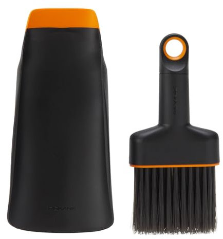 Fiskars Pflanzschaufel mit Bürste, 20,6-cm-Pflanzschaufel, 18-cm-Bürste, Kunstharz, Schwarz/Orange, 1071302